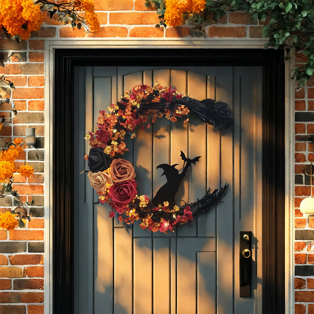 Halloween Wreath Witch Cat Moon Wreath Bat 🇨🇳