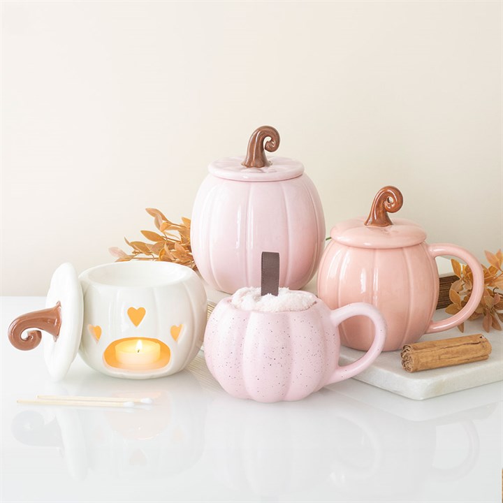 Pink Curly Pumpkin Lidded Mug 🇬🇧