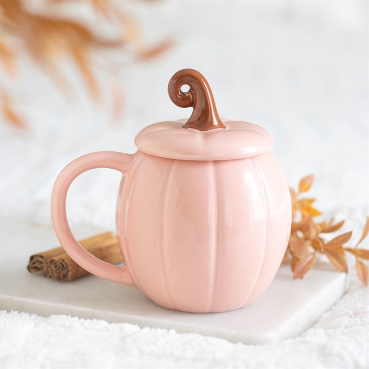 Pink Curly Pumpkin Lidded Mug 🇬🇧