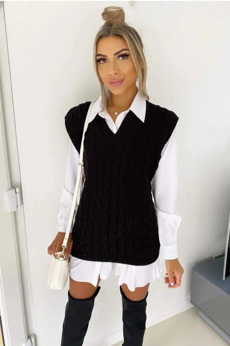 Womens Ladies Cable Knit Sleeveless Vest Knitted Jumper Tank Top Winter Sweater 🇬🇧