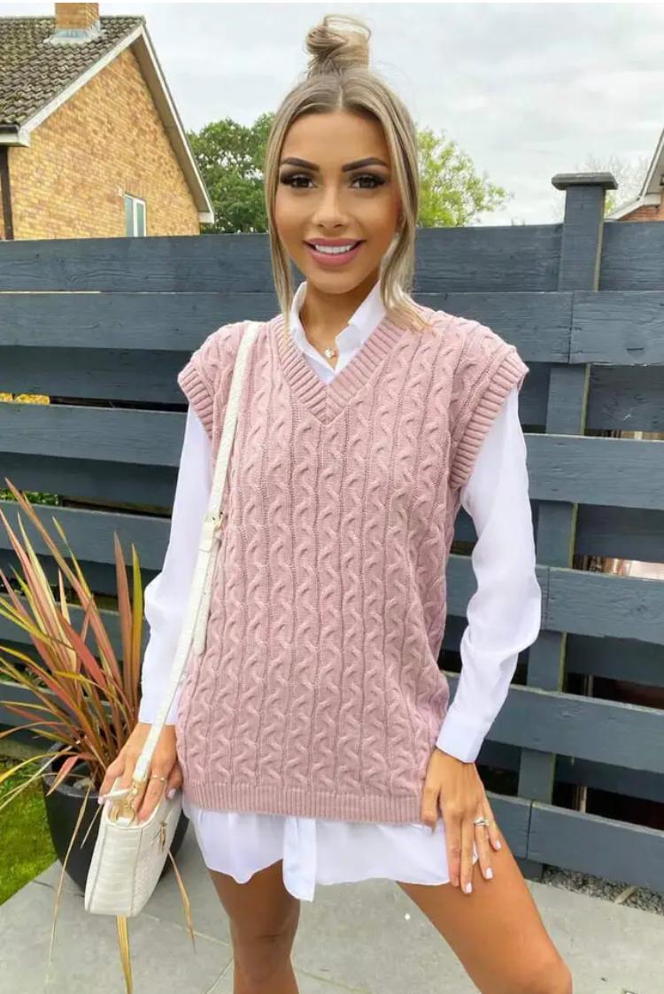 Womens Ladies Cable Knit Sleeveless Vest Knitted Jumper Tank Top Winter Sweater 🇬🇧