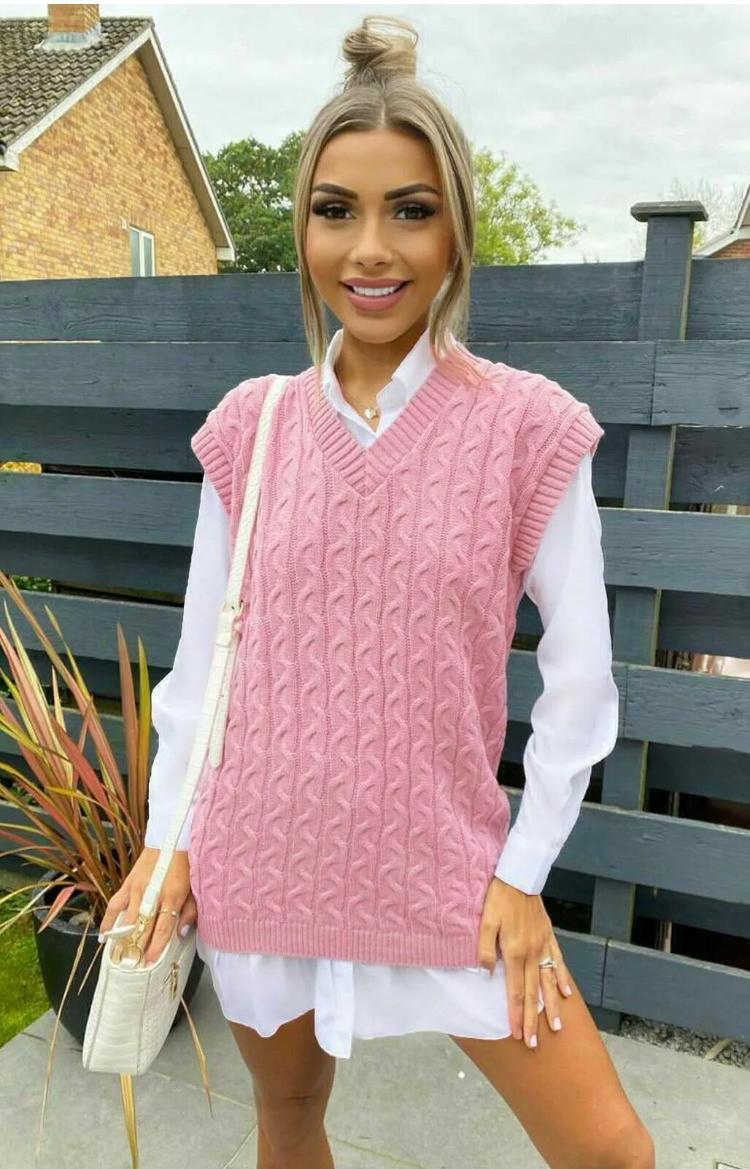 Womens Ladies Cable Knit Sleeveless Vest Knitted Jumper Tank Top Winter Sweater 🇬🇧