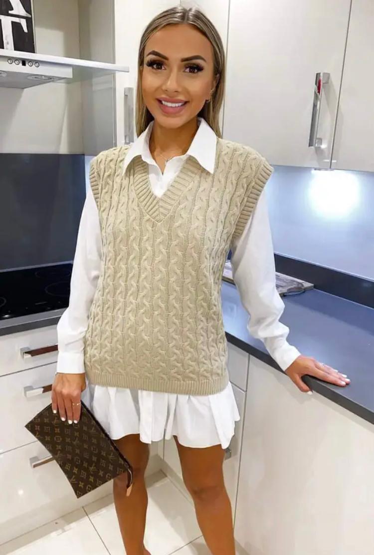 Womens Ladies Cable Knit Sleeveless Vest Knitted Jumper Tank Top Winter Sweater 🇬🇧