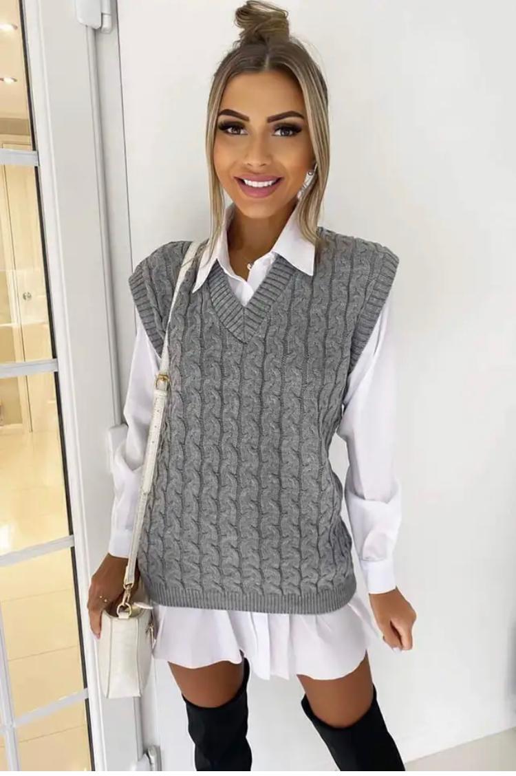 Womens Ladies Cable Knit Sleeveless Vest Knitted Jumper Tank Top Winter Sweater 🇬🇧
