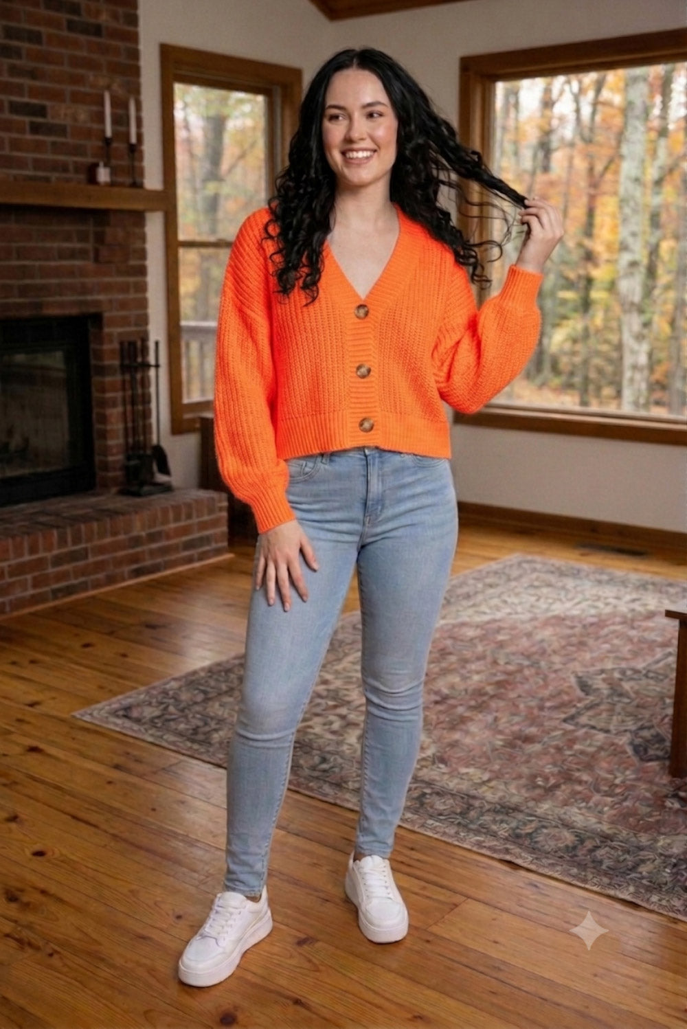 Chunky Knit Cardigan Balloon Sleeve Cropped 3 Button Jumper Soft Cozy Top 🇬🇧