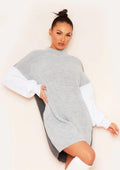 Grey Colour Block Rib Knitted High Neck Jumper Dress 🇬🇧