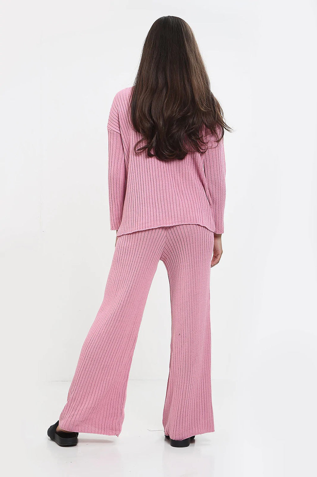 Womens Ladies Knitted Ribbed Round Neck 2 Pcs Loungewear Tracksuit Set 🇬🇧