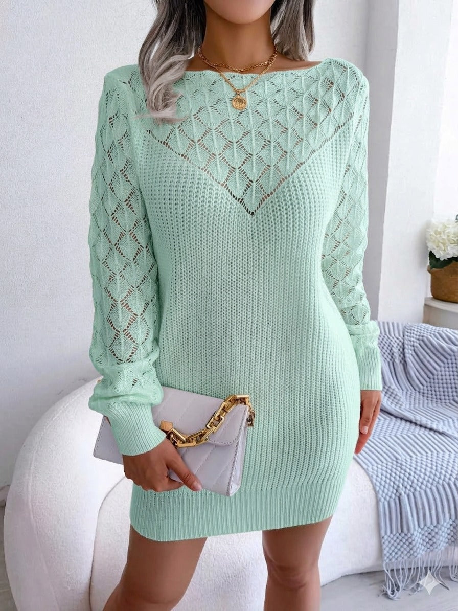 Women's Hollow Out Knitted Full Sleeves Sweater Dress 🇬🇧