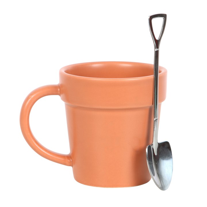Plain Plant Pot Ceramic Mug and Shovel Spoon 🇬🇧