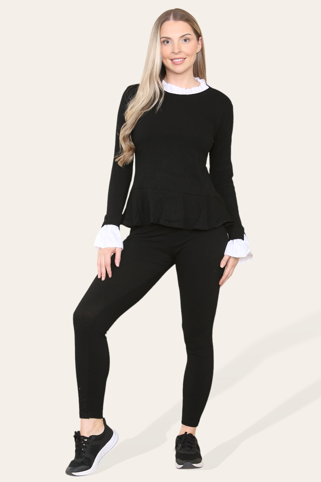 Peplum Frill Neck Suit Pleated Lounge Wear Set 🇬🇧