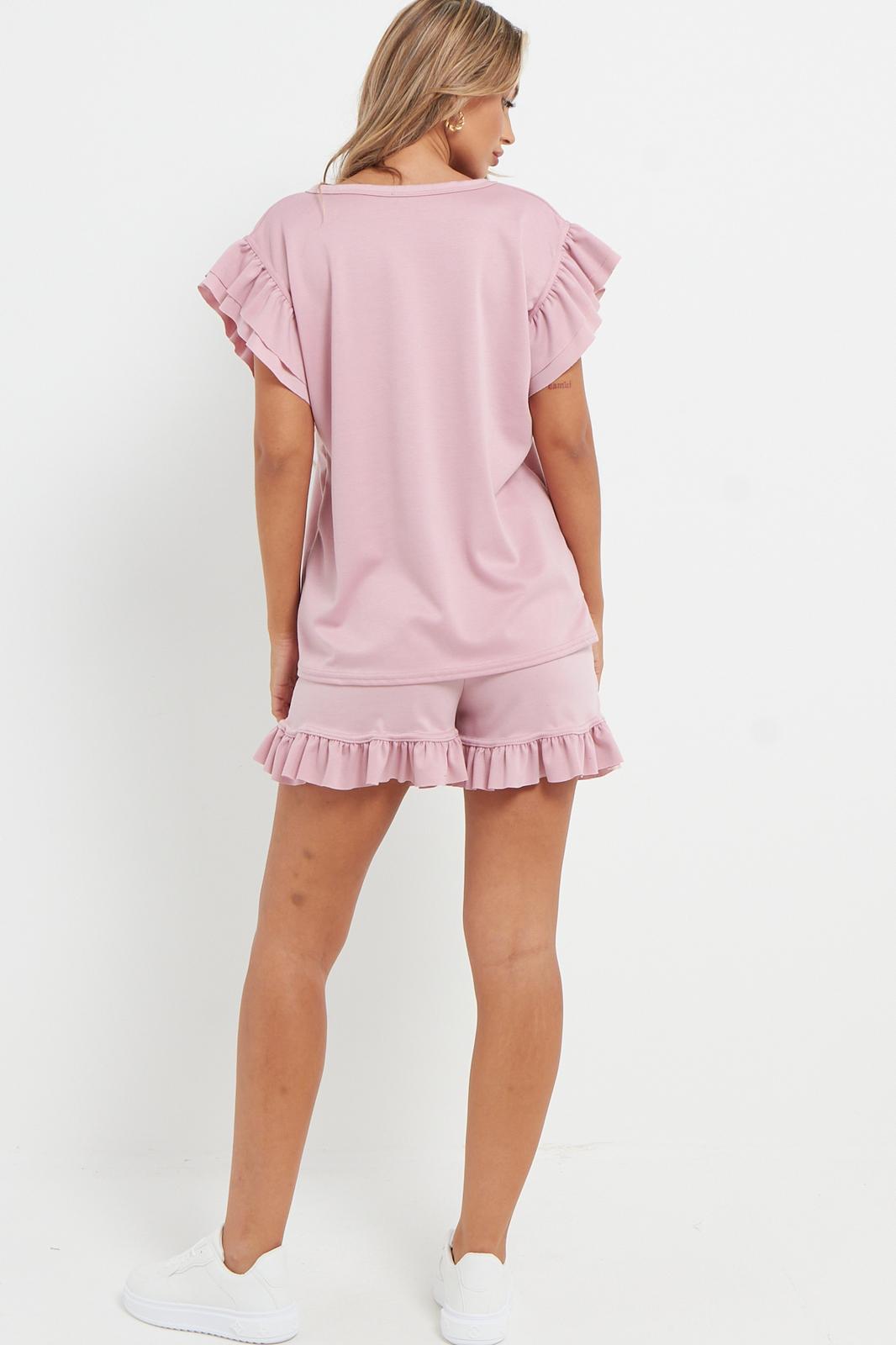 Ladies V Neck Frill Peplum Sleeve Top and Short 2 Piece Tracksuit Set 🇬🇧