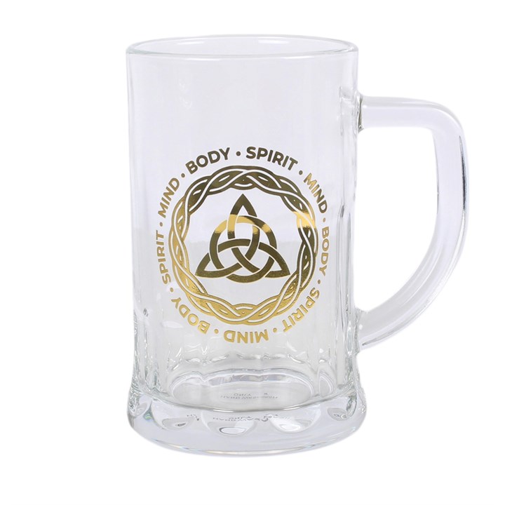 Celtic Triquetra Knot Glass Beer Tankard with Coaster 🇬🇧