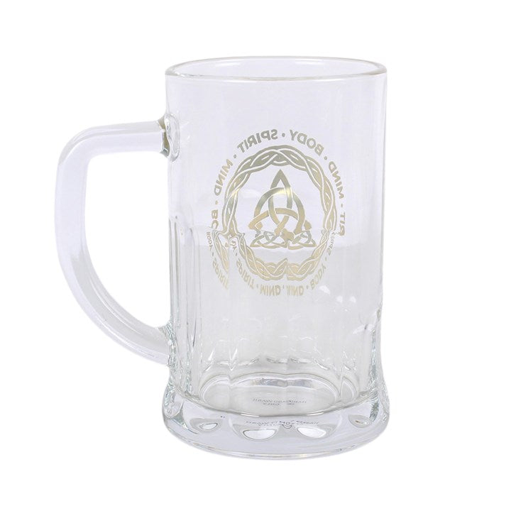 Celtic Triquetra Knot Glass Beer Tankard with Coaster 🇬🇧