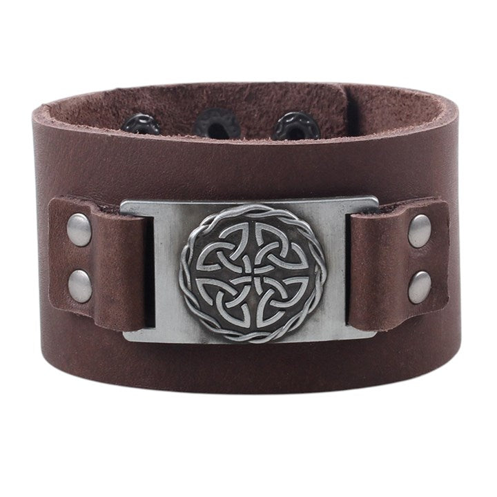 Brown Celtic Shield Knot Leather Cuff Bracelet 🇬🇧