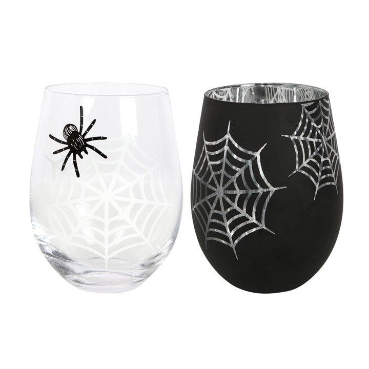 Set of 2 Spider and Web Stemless Wine Glasses 🇬🇧