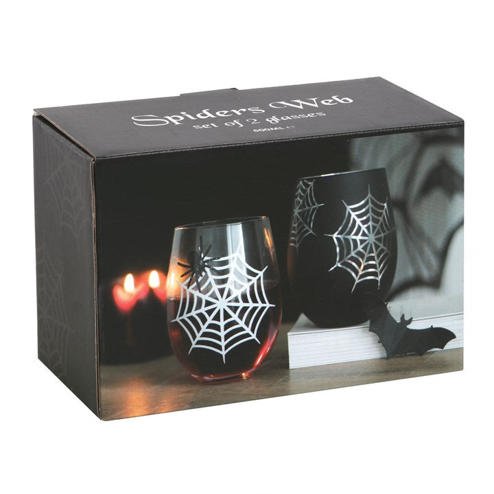 Set of 2 Spider and Web Stemless Wine Glasses 🇬🇧