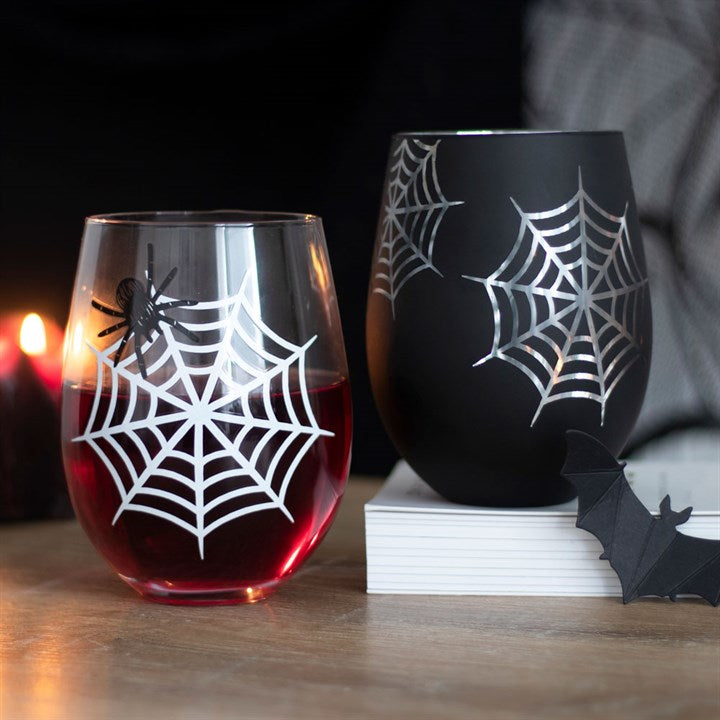 Set of 2 Spider and Web Stemless Wine Glasses 🇬🇧