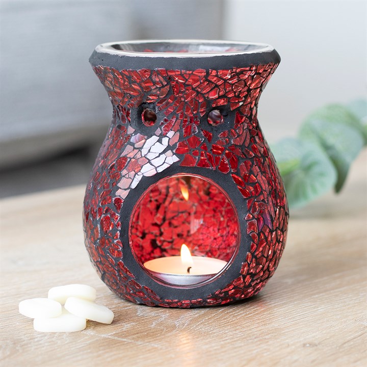 Small Red Crackle Glass Oil Burner and Wax Warmer 🇬🇧
