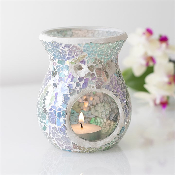 Small Light Blue Iridescent Crackle Oil Burner and Wax Warmer 🇬🇧