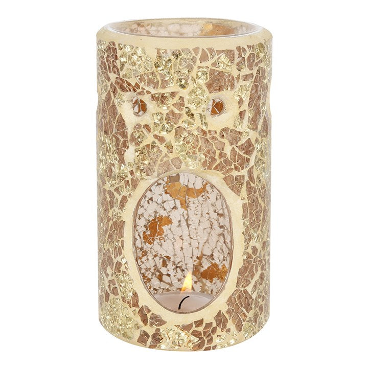 Gold Pillar Crackle Glass Oil Burner and Wax Warmer 🇬🇧