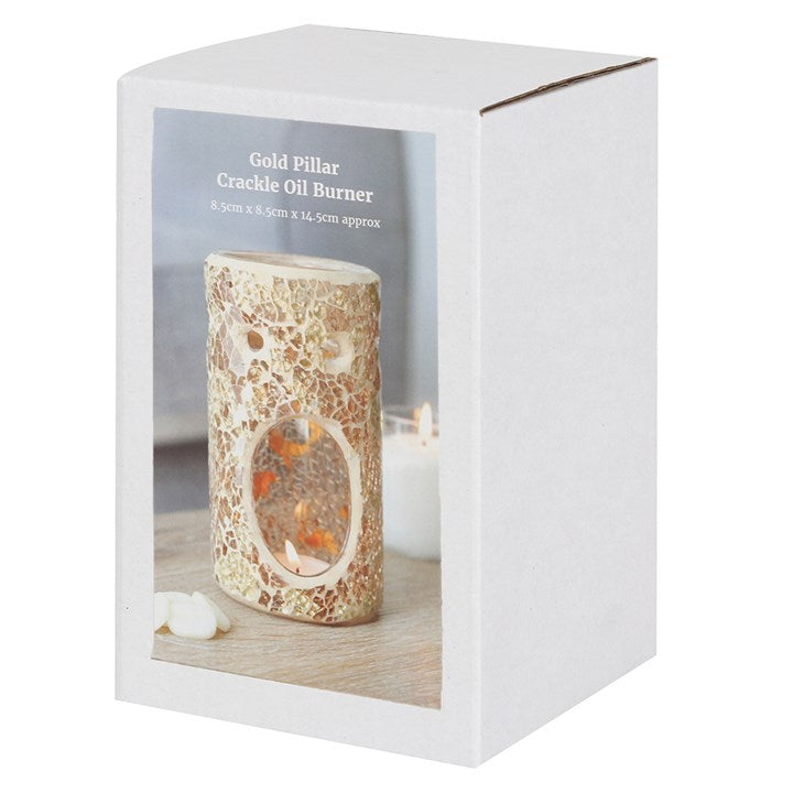 Gold Pillar Crackle Glass Oil Burner and Wax Warmer 🇬🇧