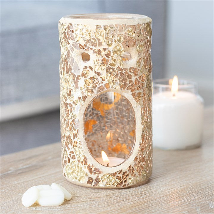 Gold Pillar Crackle Glass Oil Burner and Wax Warmer 🇬🇧