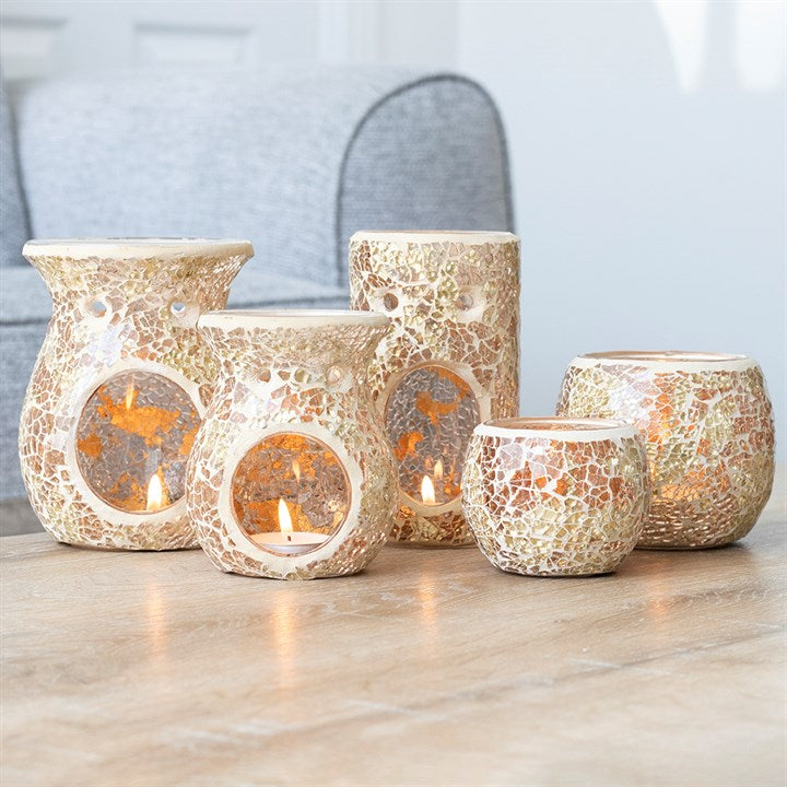 Gold Pillar Crackle Glass Oil Burner and Wax Warmer 🇬🇧
