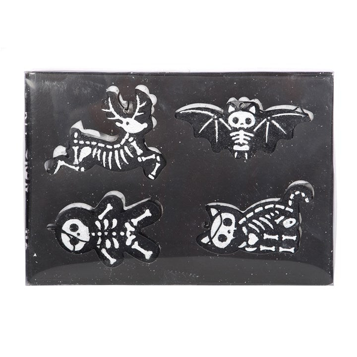Set of 4 Black Creepy Skeleton Cookie Ornaments 🇬🇧
