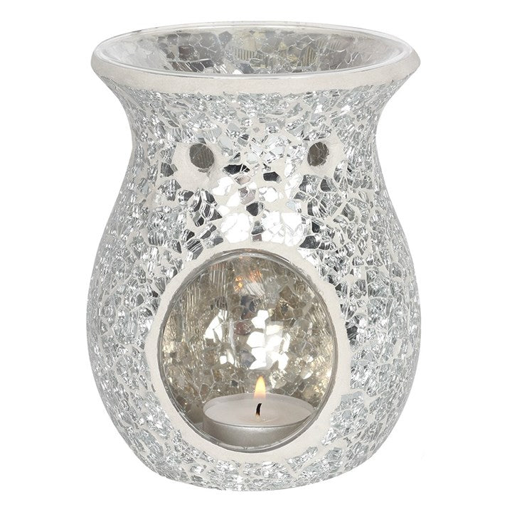 Large Silver Crackle Oil Burner and Wax Warmer 🇬🇧