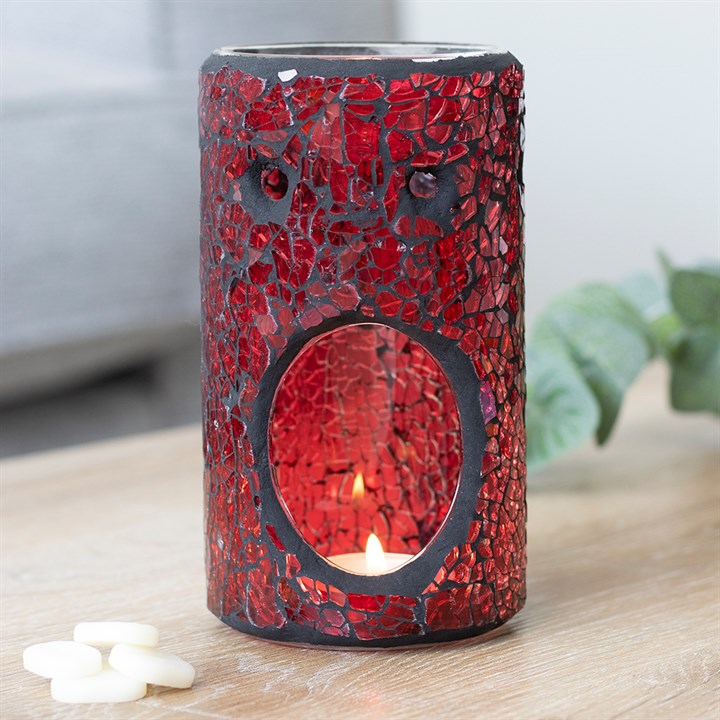 Red Pillar Crackle Glass Oil Burner and Wax Warmer 🇬🇧