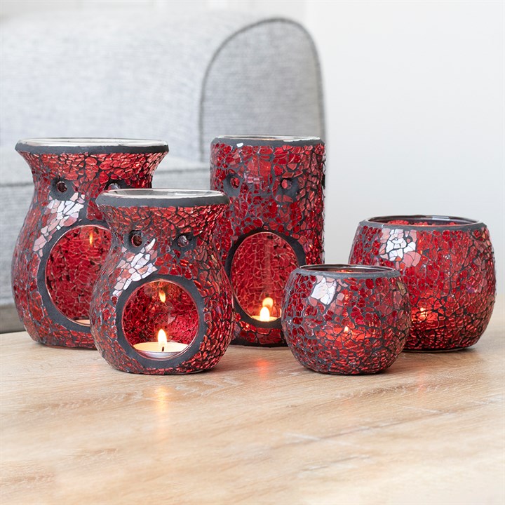 Large Red Crackle Glass Oil Burner and Wax Warmer 🇬🇧