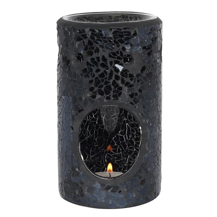 Black Crackle Glass Pillar Oil Burner and Wax Warmer 🇬🇧