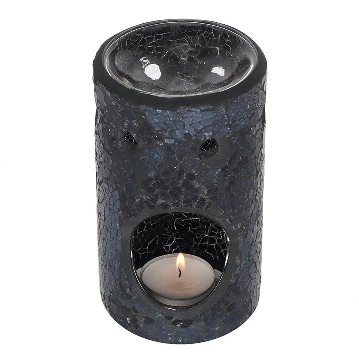Black Crackle Glass Pillar Oil Burner and Wax Warmer 🇬🇧