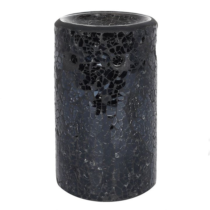 Black Crackle Glass Pillar Oil Burner and Wax Warmer 🇬🇧