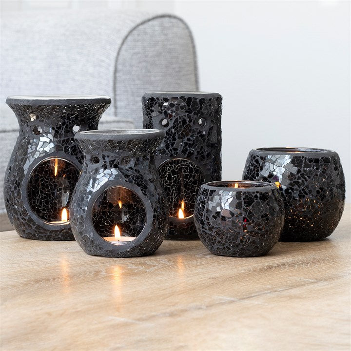 Black Crackle Glass Pillar Oil Burner and Wax Warmer 🇬🇧