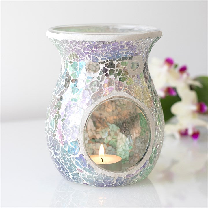 Large Light Blue Iridescent Crackle Oil Burner and Wax Warmer 🇬🇧