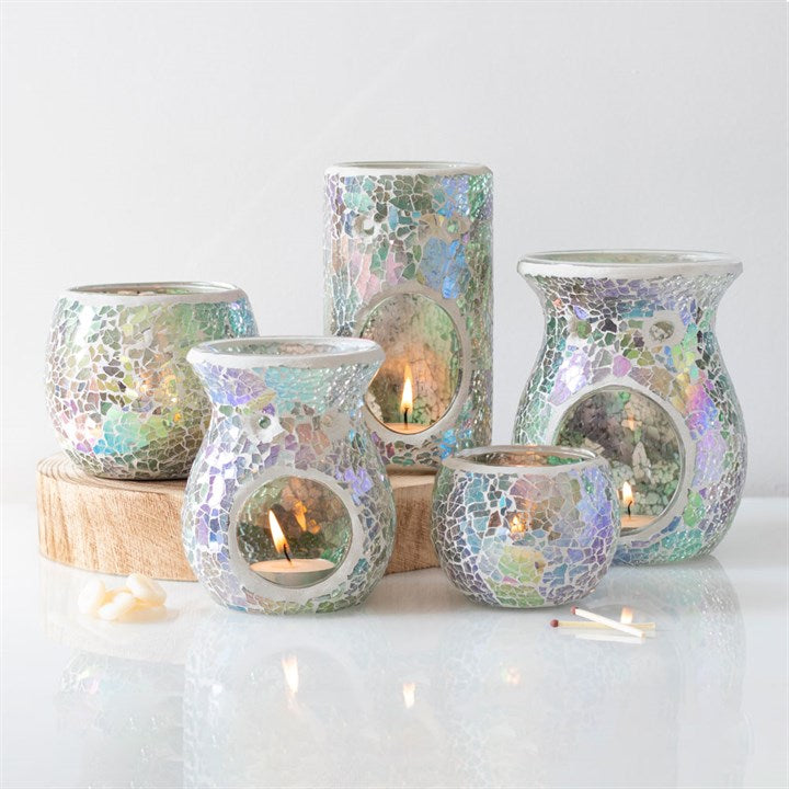 Large Light Blue Iridescent Crackle Oil Burner and Wax Warmer 🇬🇧