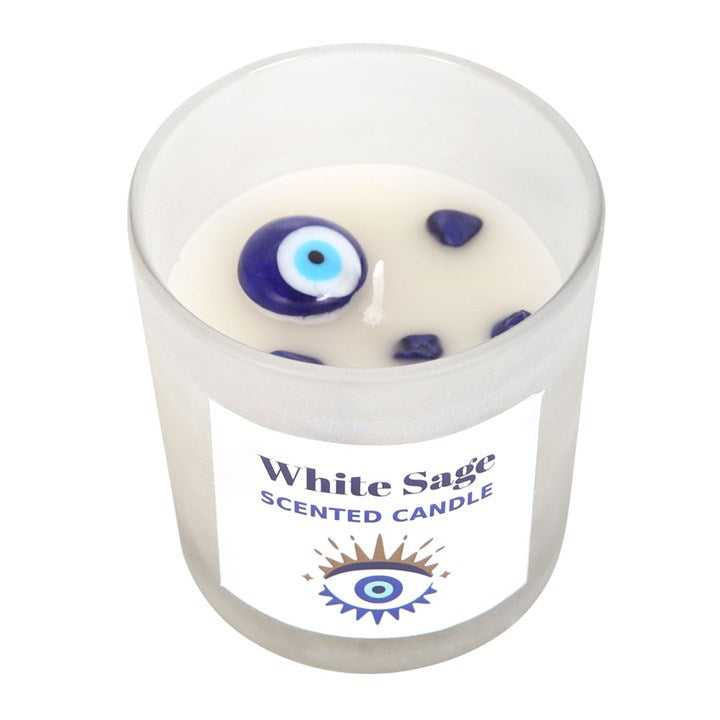 All Seeing Eye White Sage Crystal Chip Protection Candle 🇬🇧