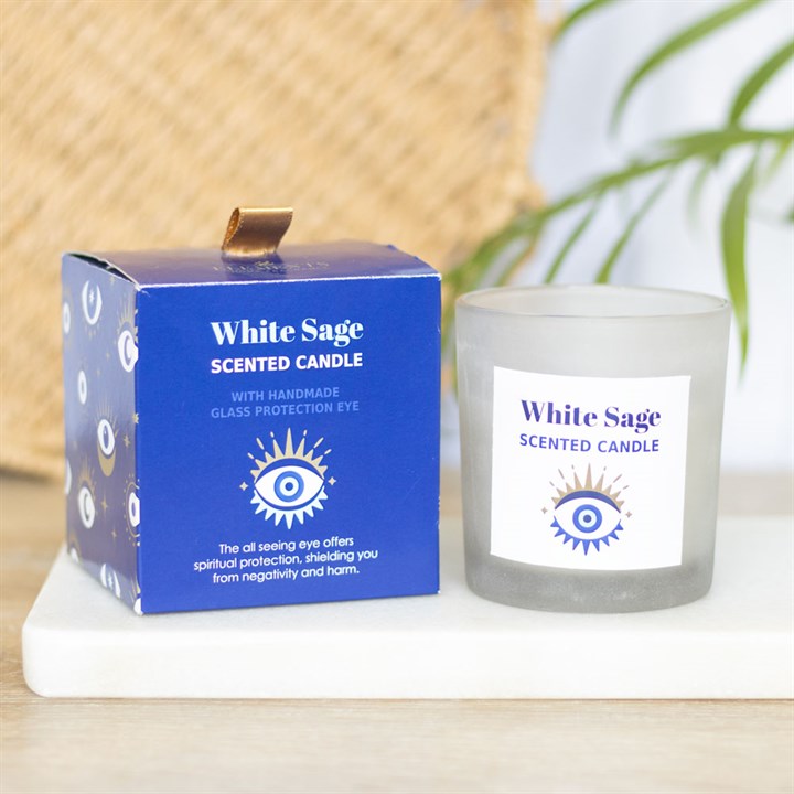 All Seeing Eye White Sage Crystal Chip Protection Candle 🇬🇧