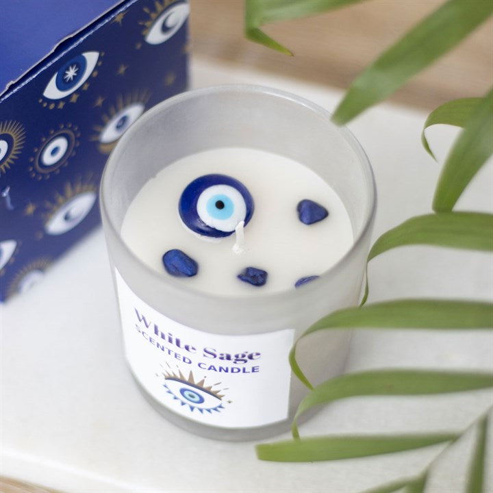 All Seeing Eye White Sage Crystal Chip Protection Candle 🇬🇧
