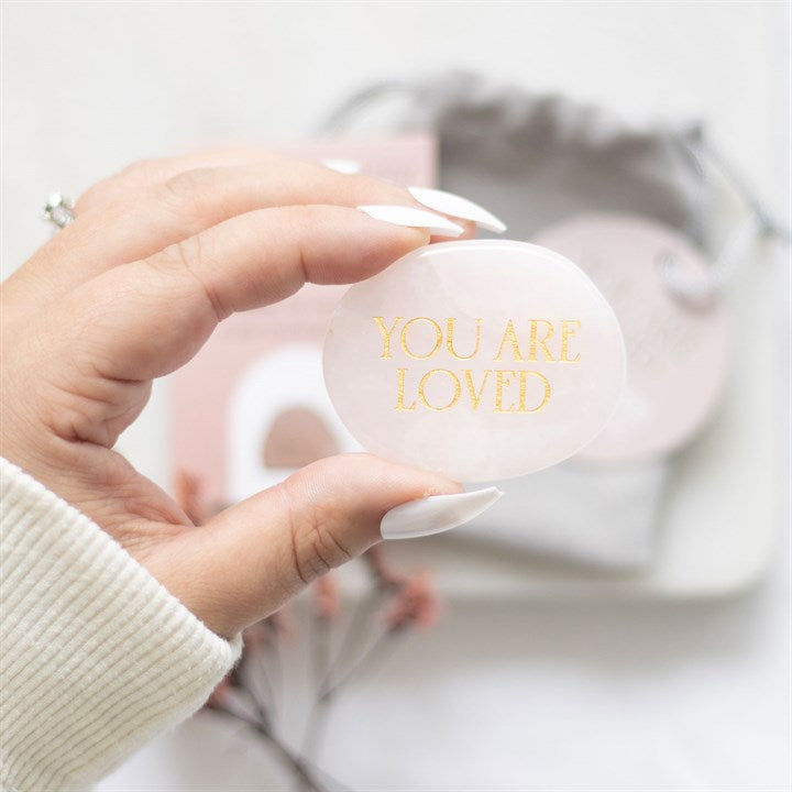 You Are Loved Rose Quartz Crystal Palm Stone 🇬🇧