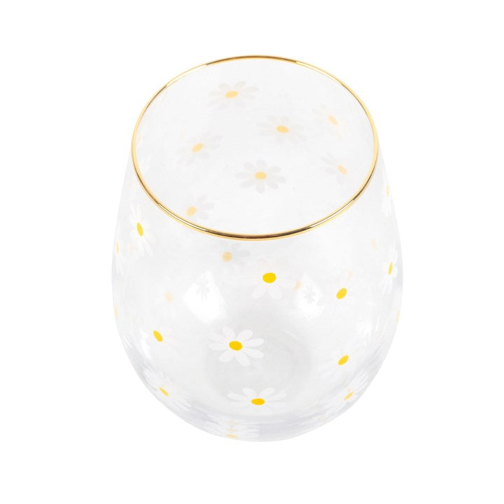 All Over Daisy Print Stemless Wine Glass 🇬🇧