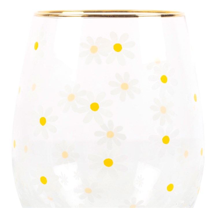 All Over Daisy Print Stemless Wine Glass 🇬🇧