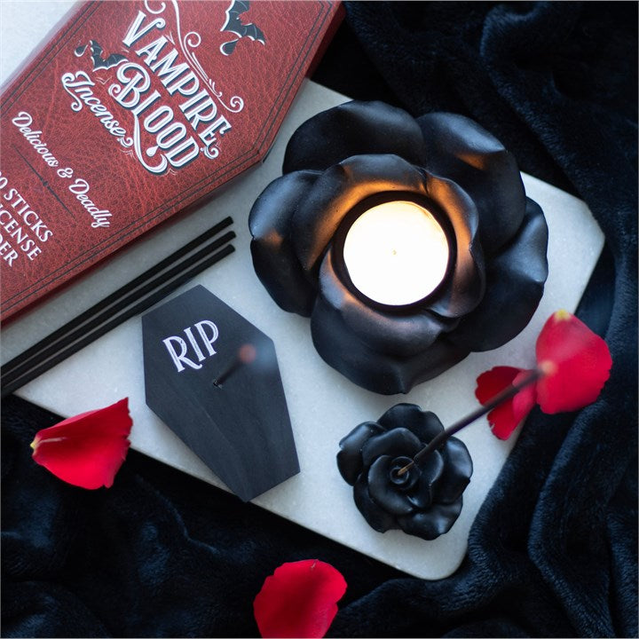 Black Rose Resin Tealight Candle Holder 🇬🇧