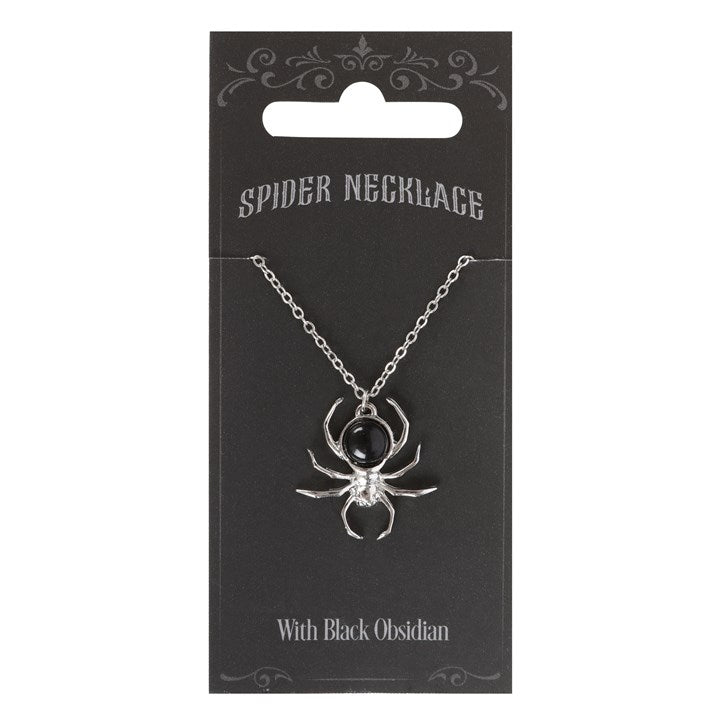 Black Obsidian Spider Pendant Necklace 🇬🇧