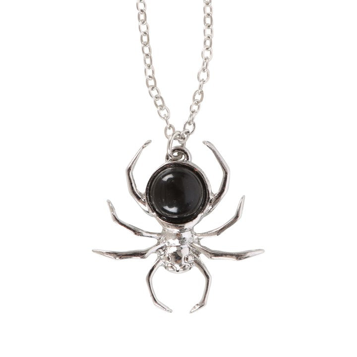Black Obsidian Spider Pendant Necklace 🇬🇧