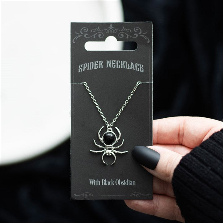 Black Obsidian Spider Pendant Necklace 🇬🇧