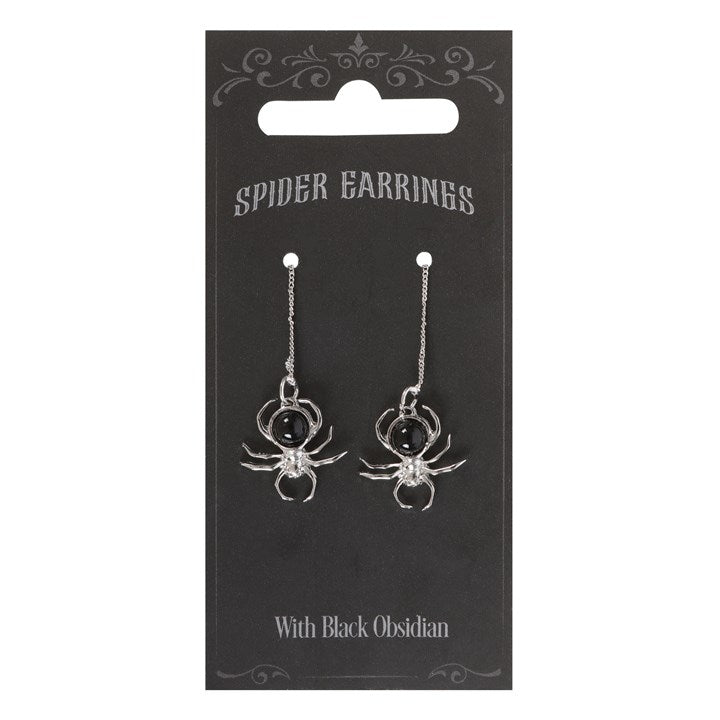 Black Obsidian Spider Threader Earrings 🇬🇧