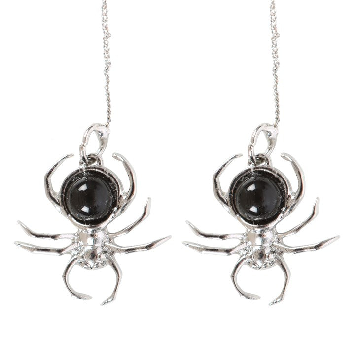 Black Obsidian Spider Threader Earrings 🇬🇧