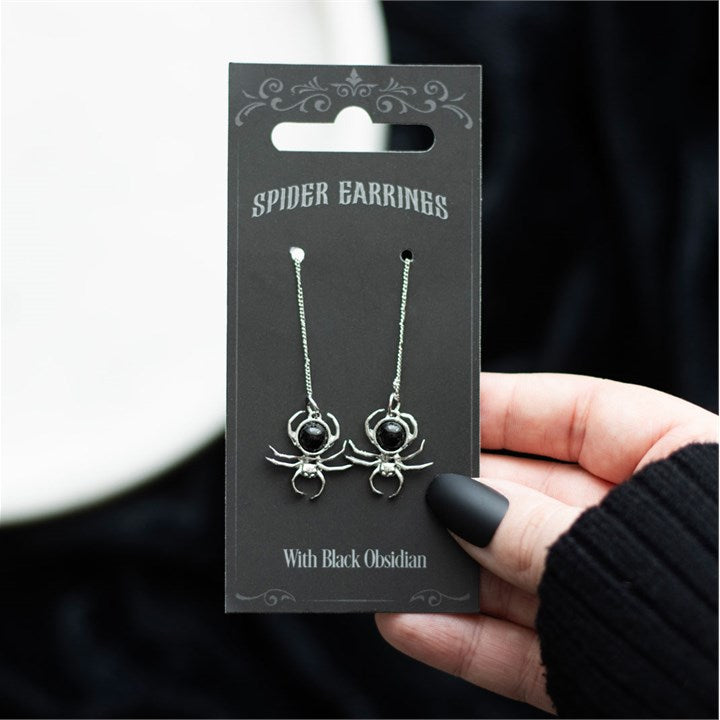 Black Obsidian Spider Threader Earrings 🇬🇧